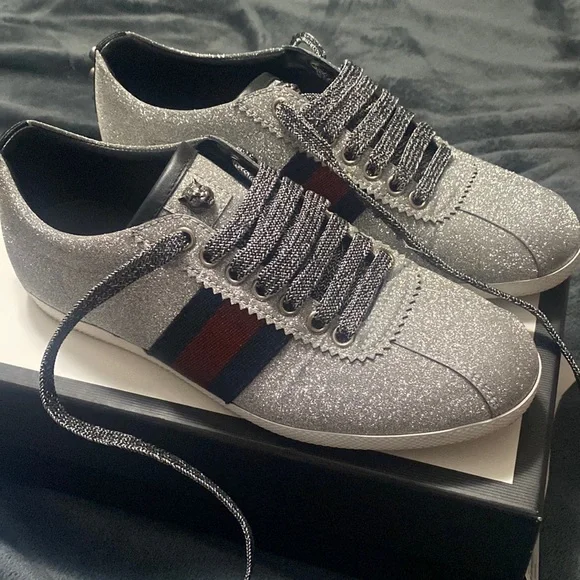 Gucci Metallic silver studded low top sneakers